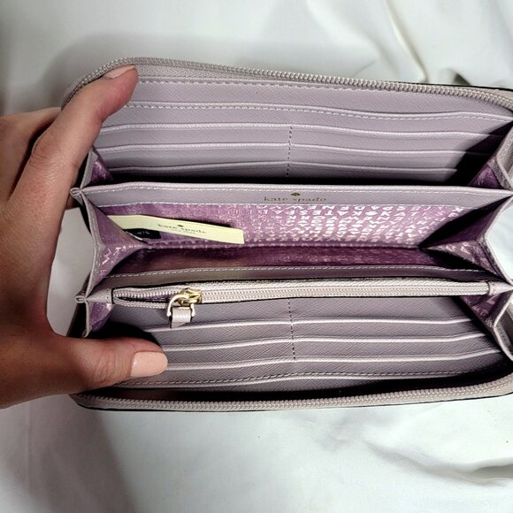Kate Spade NY Haven Lane Zip-Around Wallet in a Gray/Lavender w/ Glitter Stripes - Picture 6 of 7